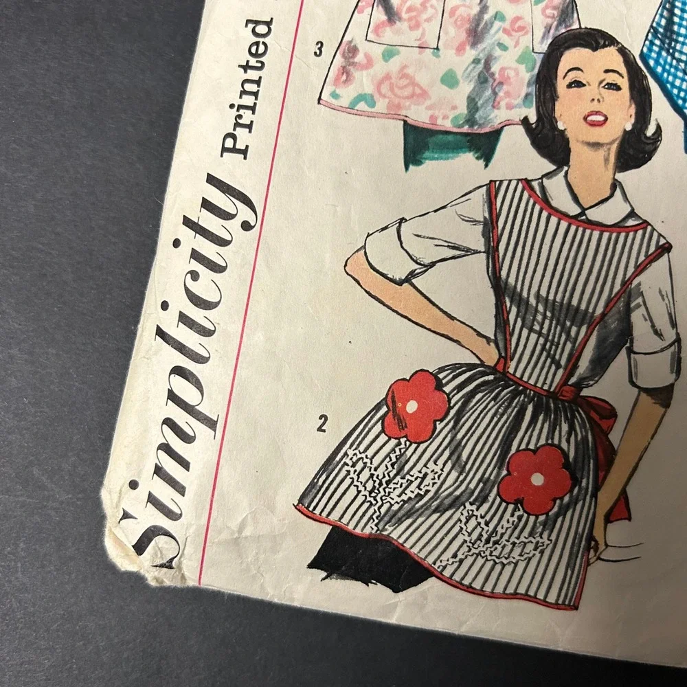 Vintage 1950s-60s Simplicity‎ 3702 Apron Pattern One Yard Design One Size